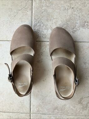 Dansko Taupe Mary Jane Slingback Clogs